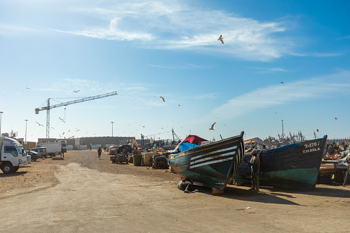 Blue fishing boats in Essaouira por