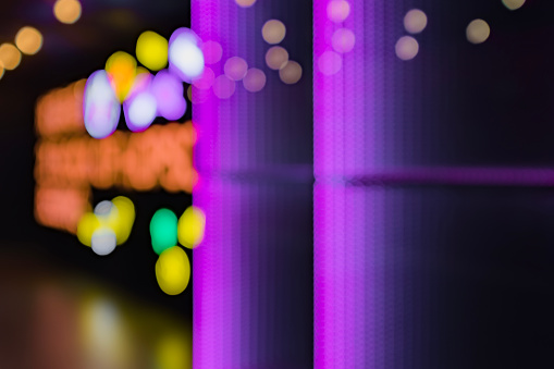 Purple, string lights, wall, corner, junction, shadow, monochrome, corner, out of focus, bokeh color halo