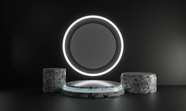 istock discount sale podium with neon light glow pedestal background. 3d Rendering. 1461258257