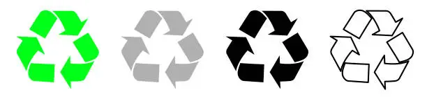 Vector illustration of Recycling arrows set on transparent background.