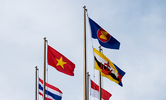 Flag poles of ASEAN countries