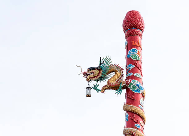 Lamp post with dragon in chinese temple