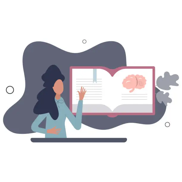 Vector illustration of Education in psychology and mental health learning.Scientific mind research or medical neurology content reading for psychologist or psychotherapist occupation .