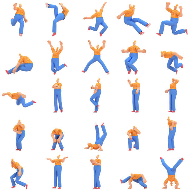 character woman orange shirt blue pants doing activities, 3d rendering