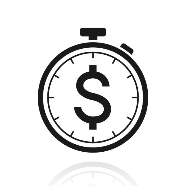 stoppuhr mit dollarzeichen. symbol mit reflexion auf weißem hintergrund - time time is money clock dollar sign stock-grafiken, -clipart, -cartoons und -symbole
