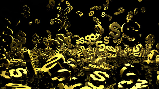 Glittering gold Dollar sign keys bouncing on black background. / You can see the animation movie of this image from my iStock video portfolio. Video number: 1461046788
