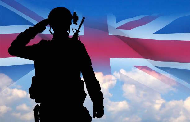 istock Silhouette of a saluting soldier on background of sky 1461270593