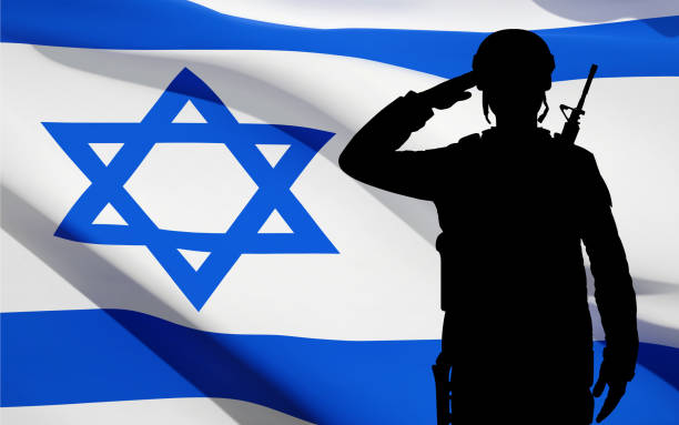 istock Silhouette of soldier with Israel flag 1461270797