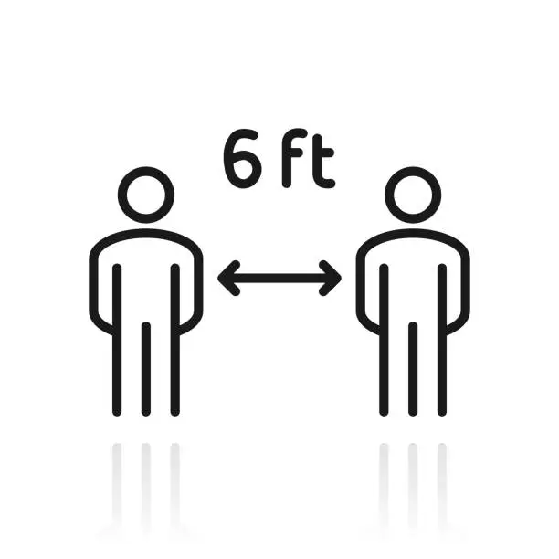 Vector illustration of Social distancing - 6 feet. Icon with reflection on white background