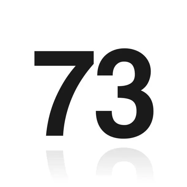 Vector illustration of 73 - Number Seventy-three. Icon with reflection on white background