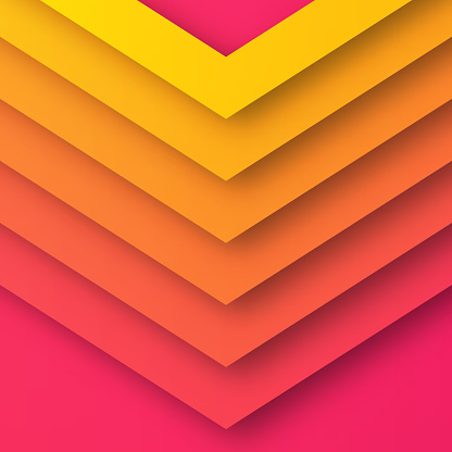 Modern and trendy background. 3D abstract design with geometric shapes and beautiful color gradient in a paper cut style. This illustration can be used for your design, with space for your text (colors used: Yellow, Orange, Red, Pink). Vector Illustration (EPS file, well layered and grouped), square format (1:1). Easy to edit, manipulate, resize or colorize. Vector and Jpeg file of different sizes.