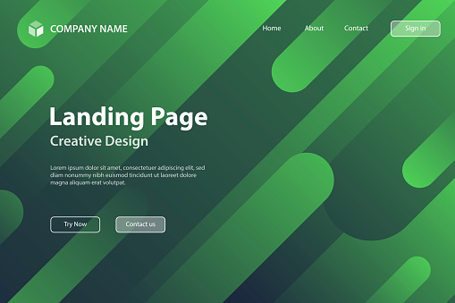 Landing page template for your website. Modern and trendy abstract background with geometric shapes. This illustration can be used for your design, with space for your text (colors used: Green, Black). Vector Illustration (EPS10, well layered and grouped), wide format (3:2). Easy to edit, manipulate, resize or colorize.