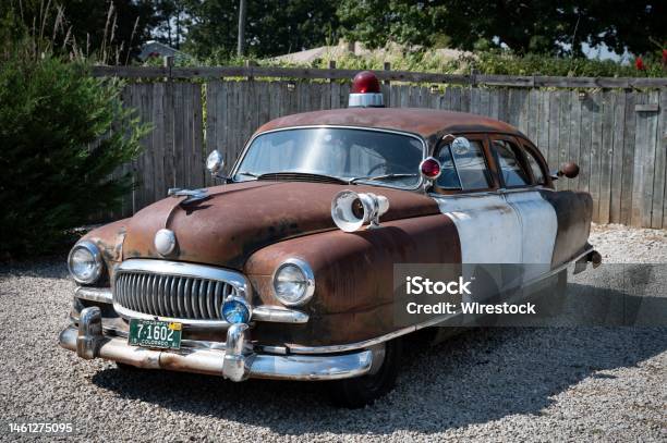 Closeup Shot Of An Old Classic Police Car In Sunlight Stock Photo - Download Image Now