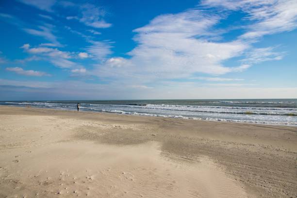 istock Landscape with a few people walking on an empty beach 1461275844