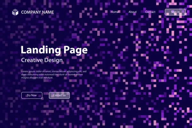 Vector illustration of Landign page Template - Abstract pixel background with Purple gradient - Trendy background