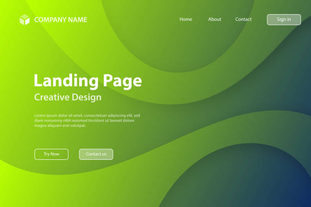 landing page template - fließendes abstraktes design mit grünem farbverlauf - trendiger hintergrund - green background wave abstract light stock-grafiken, -clipart, -cartoons und -symbole