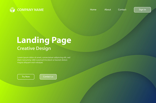 Landing page template for your website. Modern and trendy background. Abstract design with fluid, liquid shapes. Beautiful color gradient. This illustration can be used for your design, with space for your text (colors used: Green, Blue). Vector Illustration (EPS file, well layered and grouped), wide format (3:2). Easy to edit, manipulate, resize or colorize. Vector and Jpeg file of different sizes.