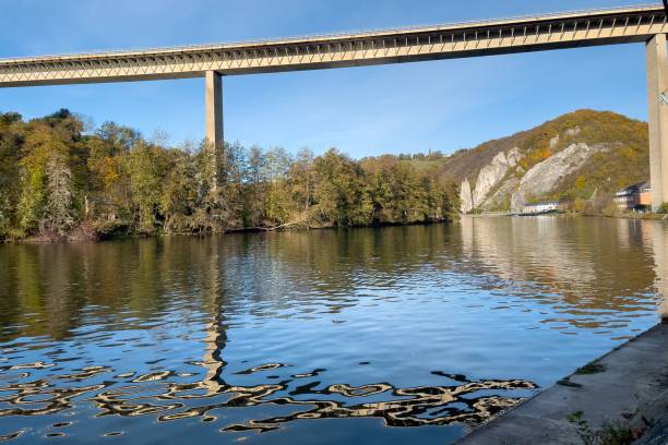 istock Low angle view of the Charlemagne route bridge in Dinant 1461276834