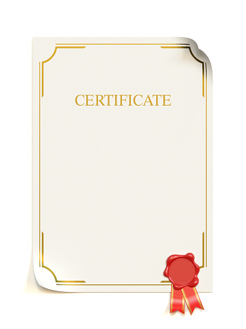 Certificate template, blank paper with wax seal 3d rendering