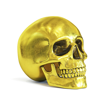 Golden skull isolated on white background 3d rendering