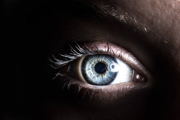 istock Woman eye illuminated in the darkness 1461281554