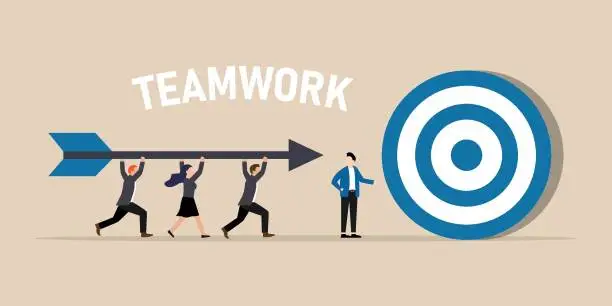 Vector illustration of teamwork collaboration to achieve target