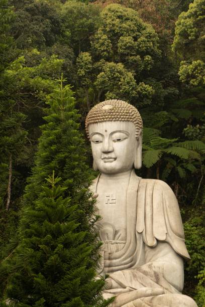 istock Vertical shot of a Buddha Statue surrounded by bright trees, Malaysia 1461286763