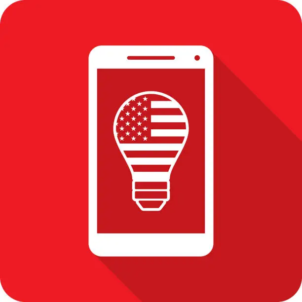 Vector illustration of Lightbulb US Flag Smartphone Icon Silhouette