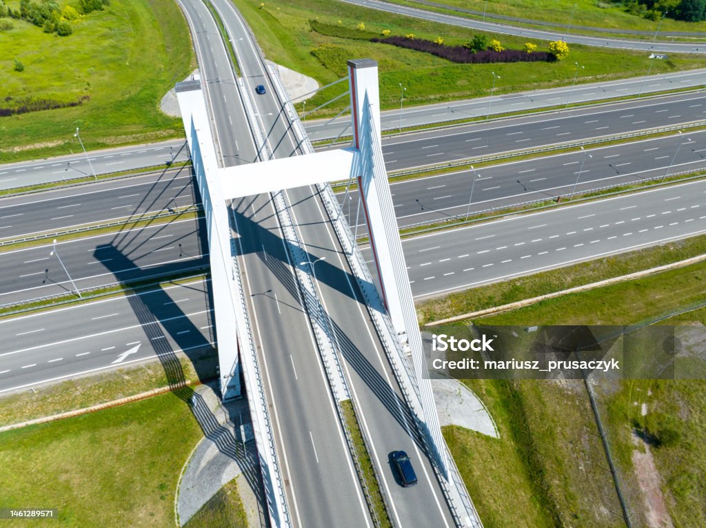 Gliwice Overpass in Poland. Highway Aerial View. Gliwice, Poland. Highway Aerial View. Overpass and bridge from above. Gliwice, Silesia, Poland. Transportation bird's-eye view. Above Stock Photo