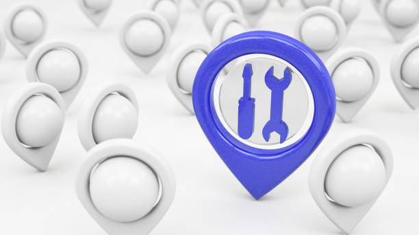 Repair Shop Service Location Pin. 3D Render