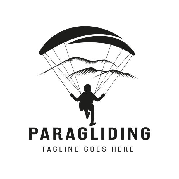 ilustrações de stock, clip art, desenhos animados e ícones de high adventure vintage logo design inspiration paragliding landing. paragliding design - parachute parachuting skydiving silhouette