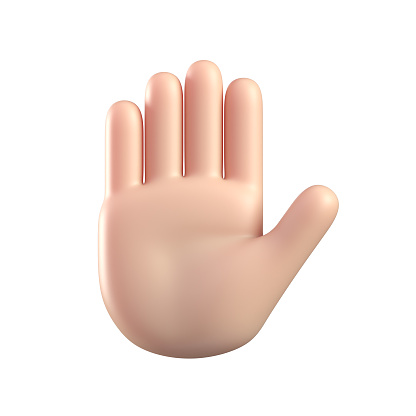 Cartoon 3d hand with open palm gesture, hand taking an oath, stop hand gesture. 3d rendering