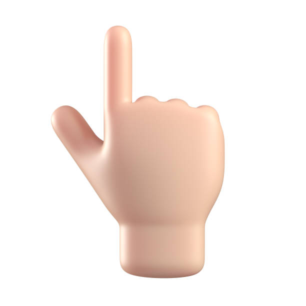 Cartoon 3d hand pointing at touch screen or pushing the button, hand pointing index finger 3d rendering