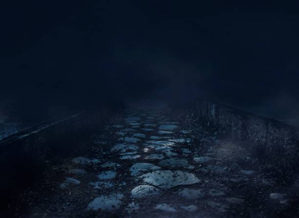 istock Dark scary stone pathway covered with fog 1461292148