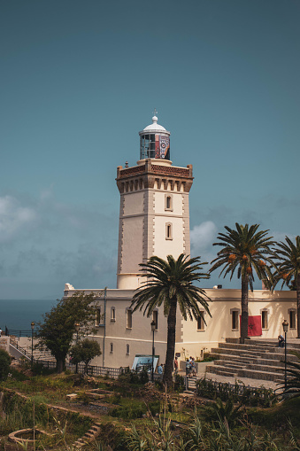 A vertical shot of the famous lighthouse of Cap Spartel close to Tanger city and Gibraltar, Morocco