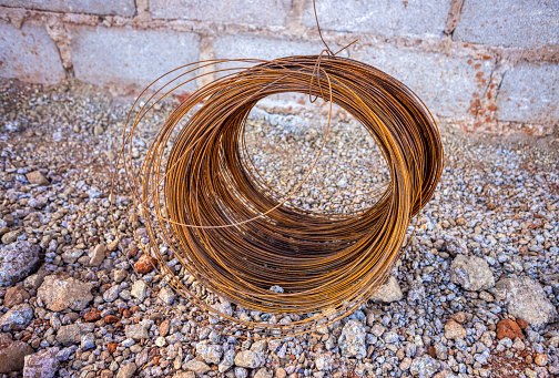 rusty metal wire roll used in construction industry