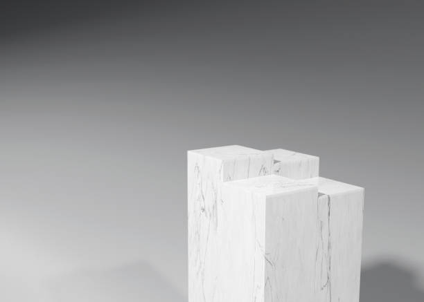 istock Different height level product marketing template. Marble blocks at different height in grey studio setup 1461301779