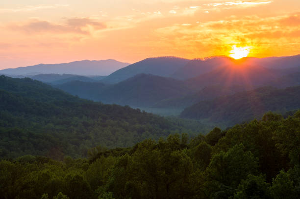 malowniczy zachód słońca w parku narodowym great smoky mountains - great smoky mountains great smoky mountains national park forest appalachian mountains zdjęcia i obrazy z banku zdjęć