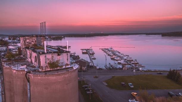 Aerial view of Sodus Point located in New York seen during a beautiful sunset An aerial view of Sodus Point located in New York seen during a beautiful sunset rochester new york state stock pictures, royalty-free photos & images