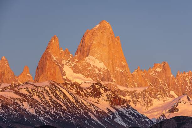 istock Low-angle of ridged snowy mountain at sunset against clear sky 1461302500