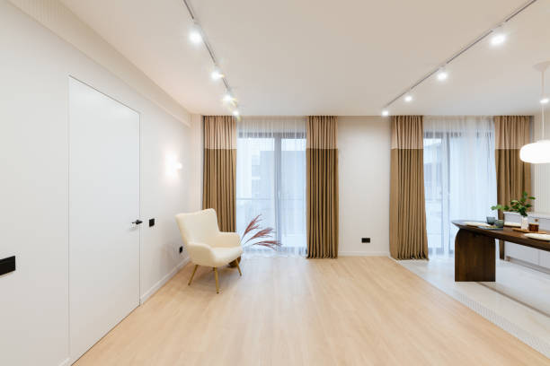 istock stylish new Studio Kitchen with large windows and white walls 1461305771