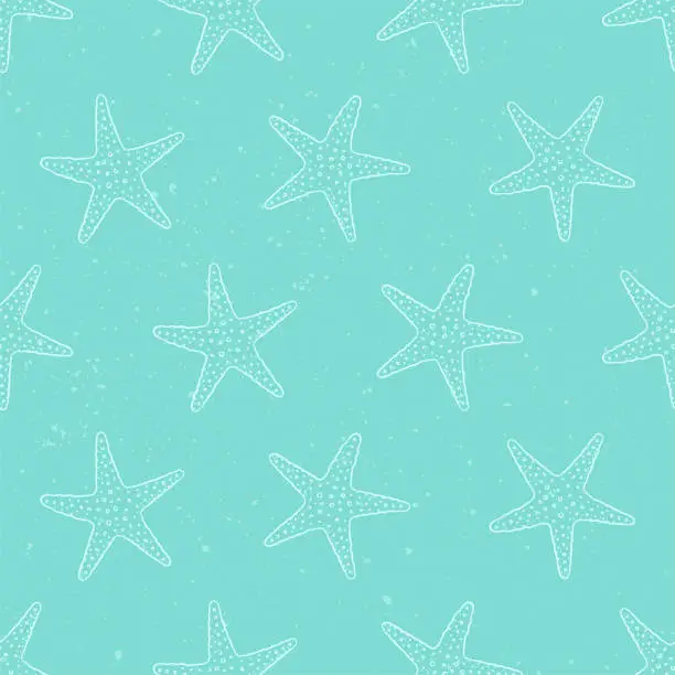Vector illustration of Starfish seamless pattern background vector illustration. Turquoise aquatic marine life wallpapers