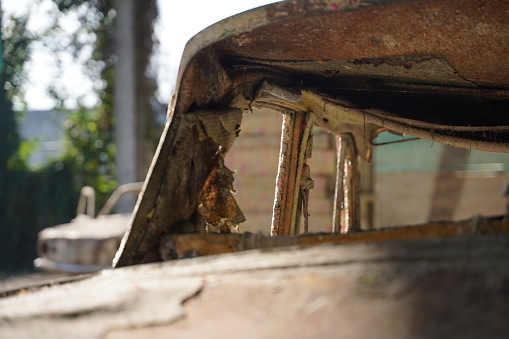 Old car from paintball location close-up