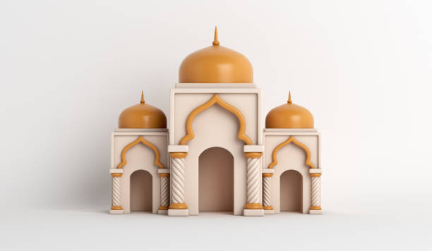 istock Islamic decoration background with cartoon mosque, ramadan kareem, mawlid, iftar, isra  miraj, eid al fitr adha, muharram, copy space, 3D illustration. 1461310785