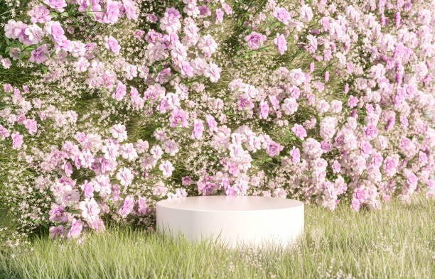 istock Natural beauty podium backdrop with spring flower field. 1461312836