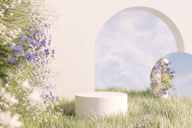 istock Natural beauty podium backdrop with spring flower field. 1461312850