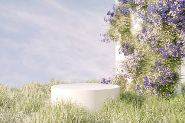 istock Natural beauty podium backdrop with spring flower field. 1461312853