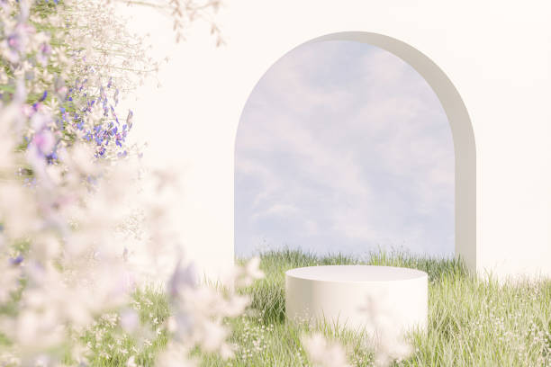istock Natural beauty podium backdrop with spring flower field. 1461312866