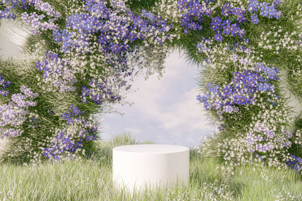 istock Natural beauty podium backdrop with spring flower field. 1461312886