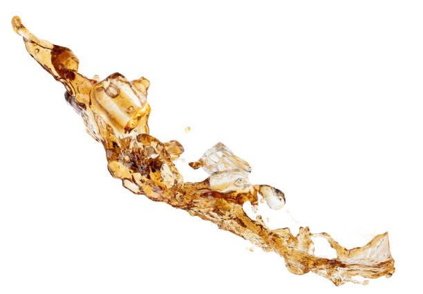 istock Coffee drink water mix ice cube fall pouring down in Shape form line of espresso black coffee splashes into drop soda cola attack fluttering in air, stop motion freeze shot. Splash coffee cola drink 1461316246